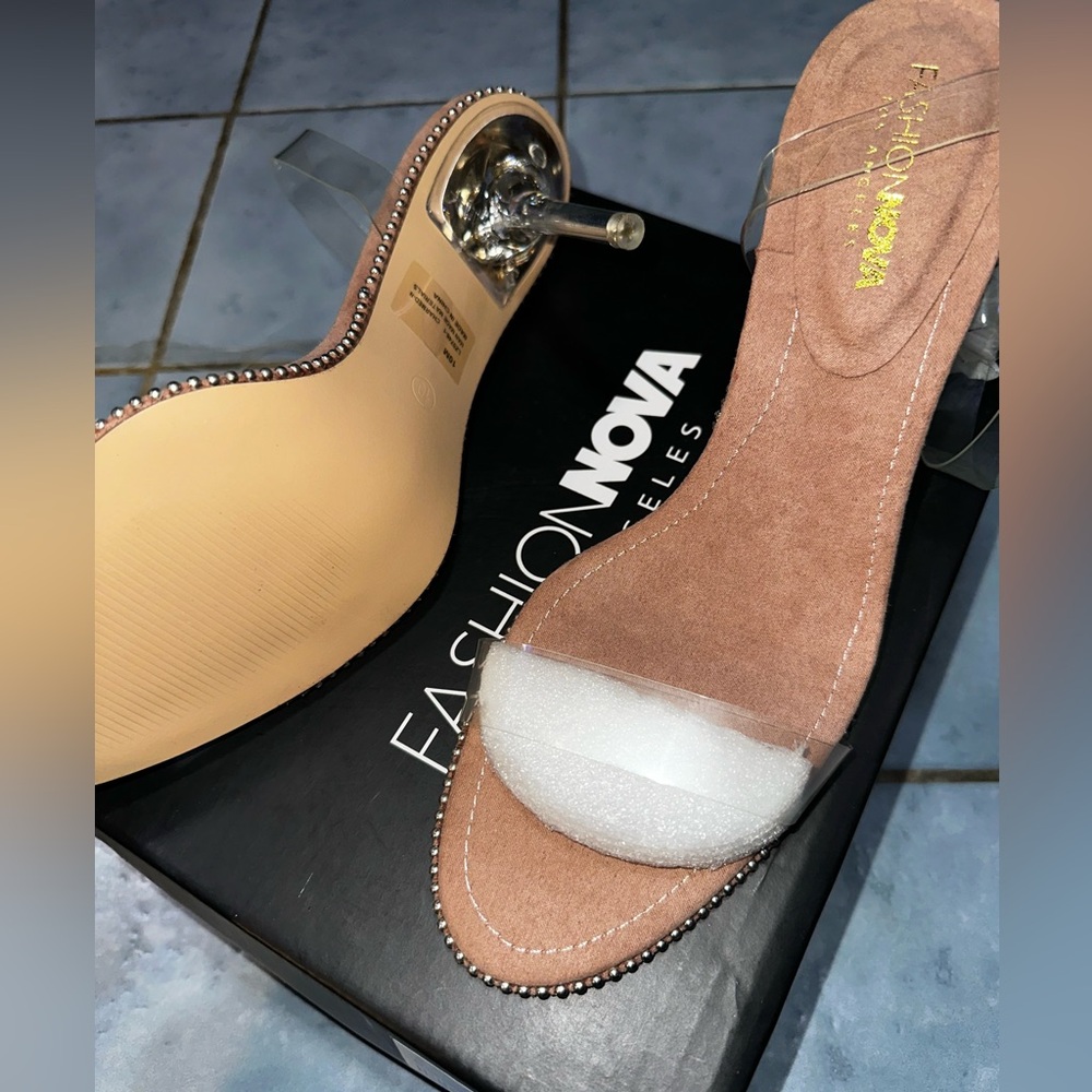 FashionNova Open Toe Heels with Clear Heel and Ankle Straps